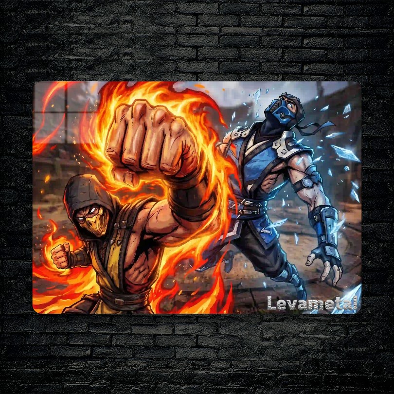 main-mockup-117629-1791125972.jpeg متال پوستر ساب زیرو Sub-zero و اسکورپیون Scorpion از بازی مورتال کمبت Mortal Kombat با کد E-716